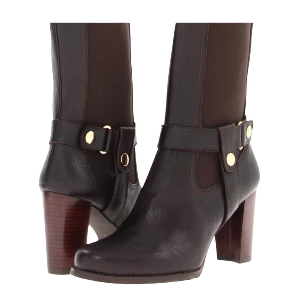 Stuart Weitzman Black/Brown Leather Mid Calf Block Heel Boots Sz 8 M